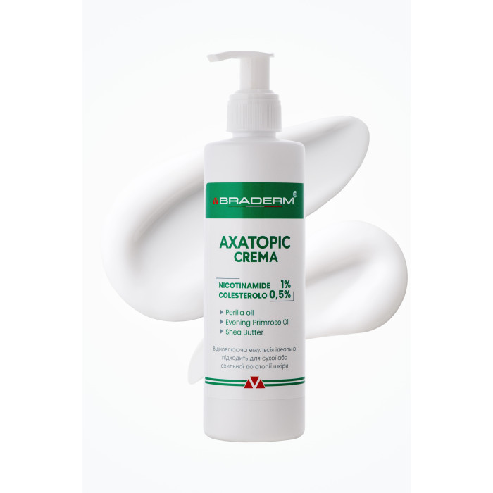 Зволожуюча емульсія миттєвої дії з керамідами Axatopic cream nicotinamide 1% cholesterol 0,5%, 250 мл, Braderm, Італія