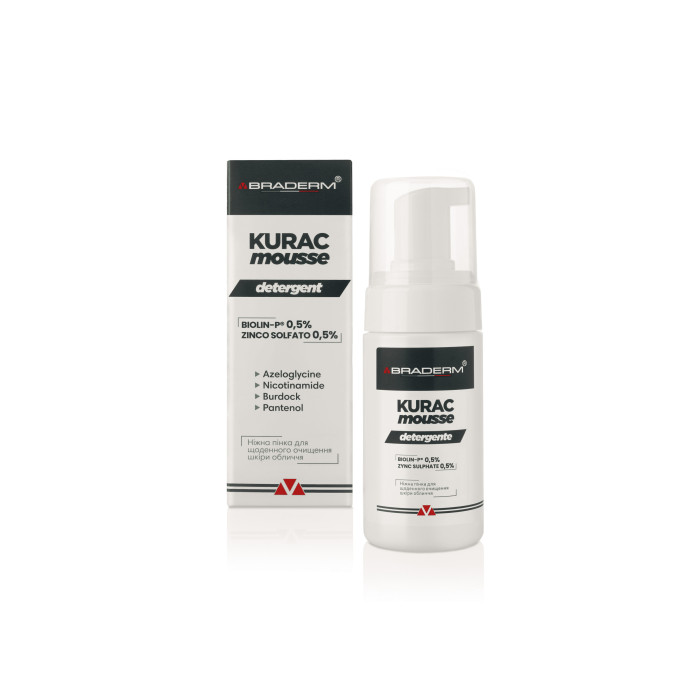 Ніжна пінка для вмивання з Пребіотиками Kurac mousse, Braderm, Італія