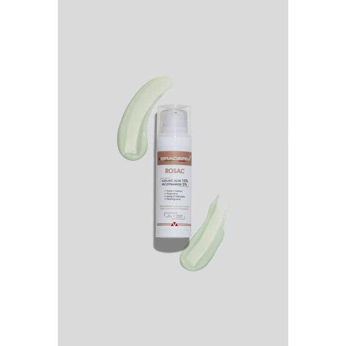 Заспокійливий крем для чутливої шкіри Rosac azelaic acid 10% nicotinamide 5%, 30 мл, Braderm, Італія