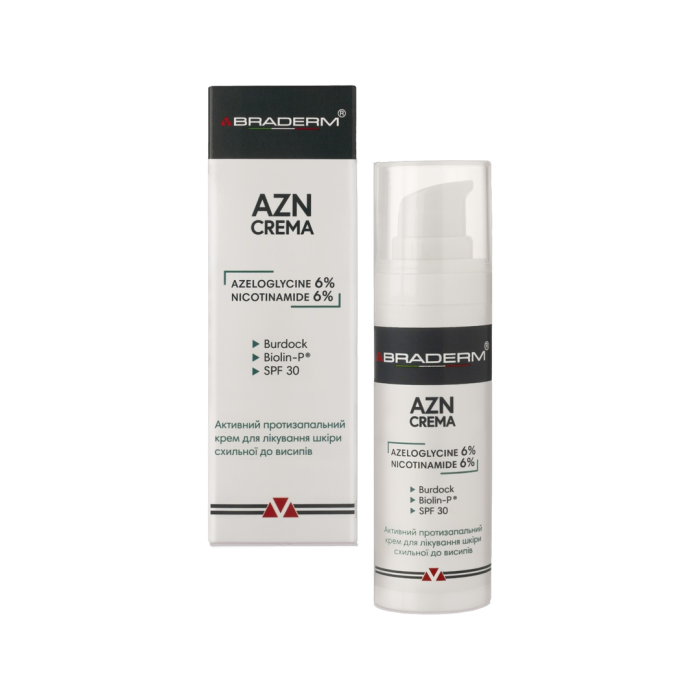 Денний крем, лікувальний, протизапальний сонцезахист SPF30 AZN cream, Braderm, Італія