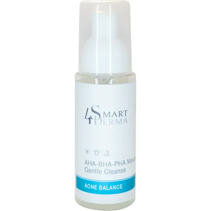 Очищувальна мультикислотна пінка для жирної шкіри з акне, AHA-BHA-PHA Mousse Gentle Cleanse, Acne Balance, Smart4Derma, Україна,